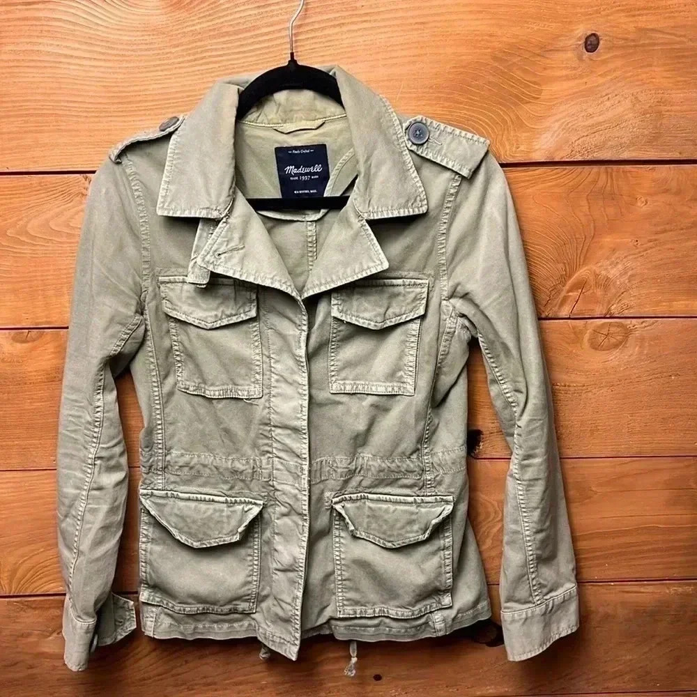 Womens XS Madewell Army Green‎ Utility Jacket Pockets Military drawstring waist